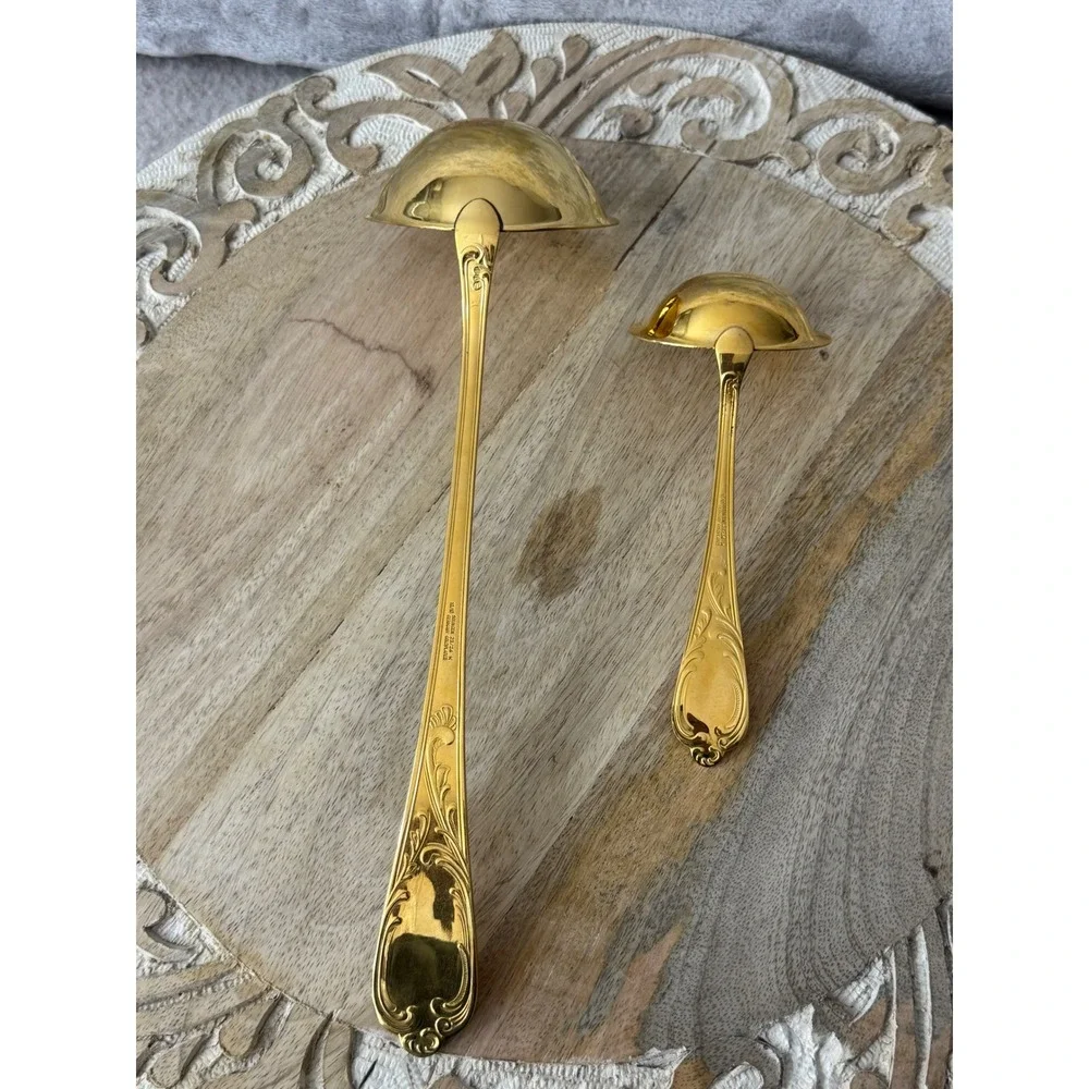 SBS Solingen Gold Plated Ladle Set 2pc 23/24K West Germany Ornate Scroll Vintage